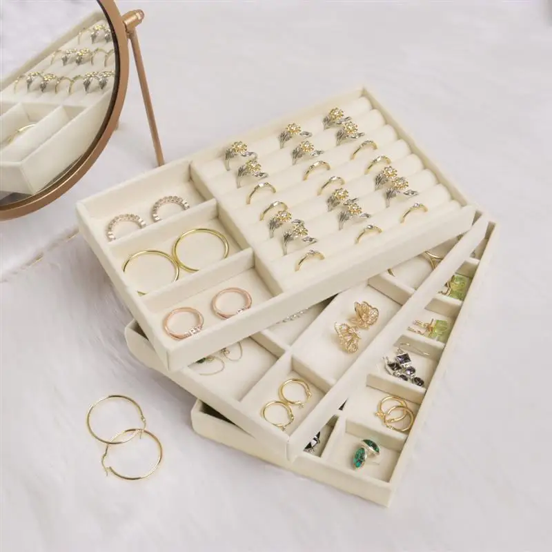 Velvet Jewelry Display Tray Case Hot Sales Stackable Exquisite Jewellery Holder Portable Ring Earrings Necklace Organizer Box refrigerator organizer bins