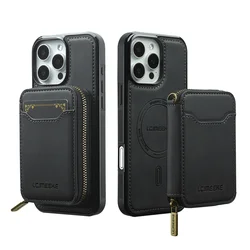 Dual - Function Magnetic Leather Wallet Phone Case with Card Holder Pocket - iPhone 12 Mini (Black)