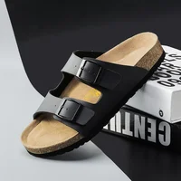 2023 Summer Cork Sandals Men's Flock Faux Suede Mule Clogs Slippers Brown Classic Buckle Cork Slides Slippers For Men Slippers - Image 3