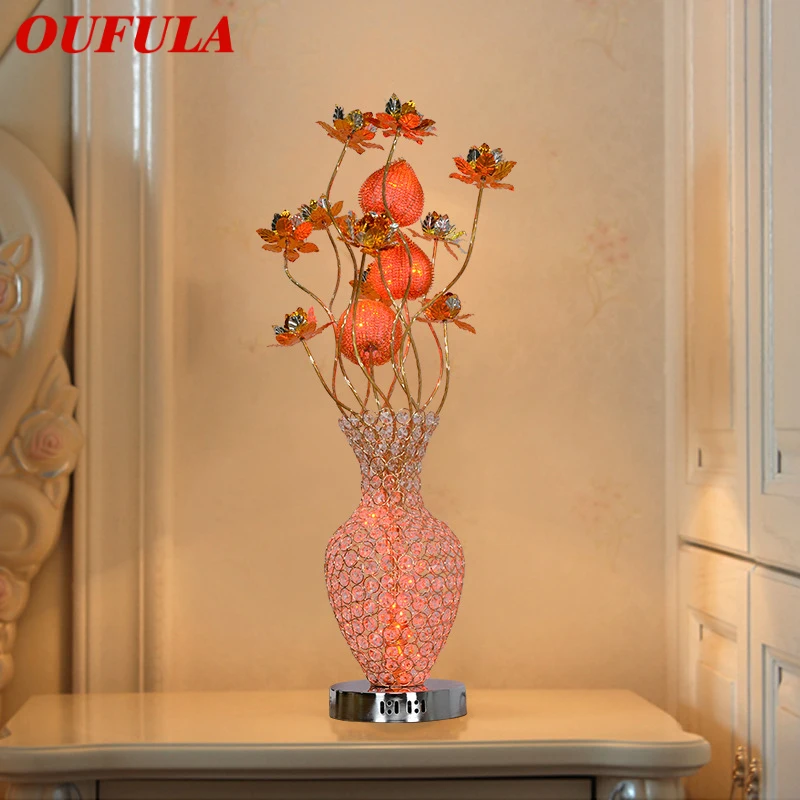 

OUFULA Modern Red Flowers Table Lamp Fashionable Art Iiving Room Bedroom Wedding LED Aluminum Wire Desk Light