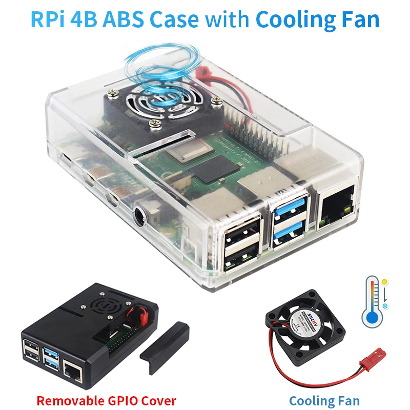 

Чехол из АБС-пластика для Raspberry Pi 4 Model B, съемная крышка с вентилятором охлаждения для Raspberry Pi 4B