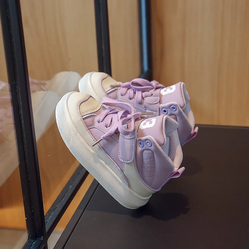 Children Sneakers Boy's High Top Solid Casual Shoes Girl's Fashion New Mesh Lining Student Sneakers Size 26-36 6