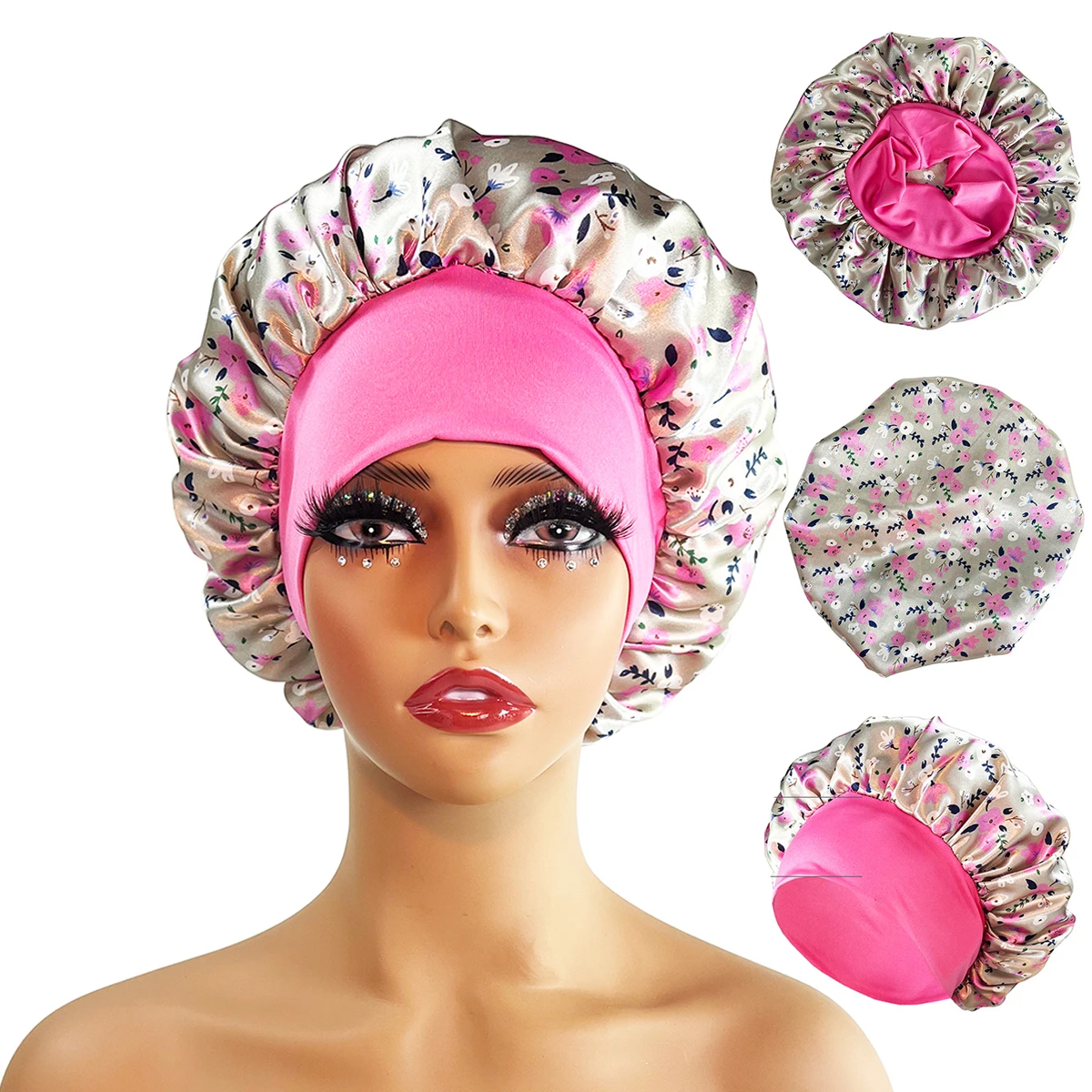 2 Satin Haarhauben – Verstellbare Schlafmützen Aus Seidenstoff (Silber & Rosa) – Für Damen & Mädchen