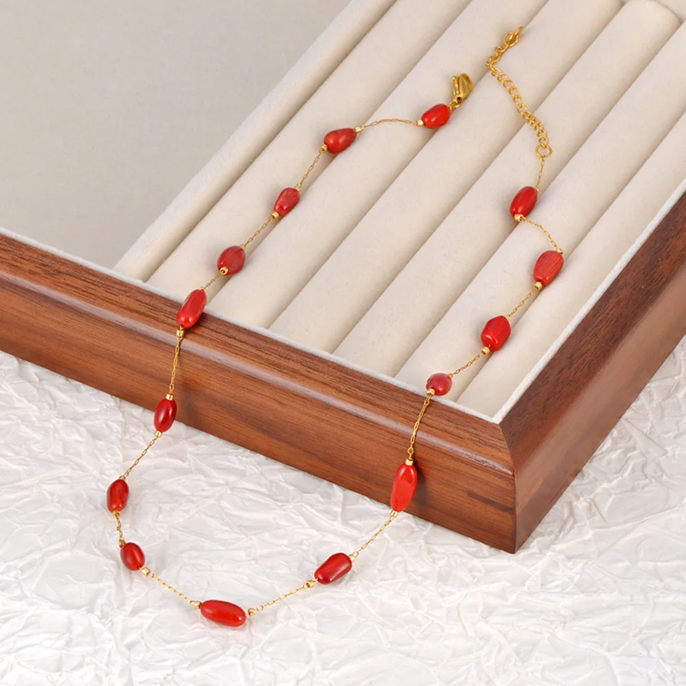 Women jewelry colorful natural stone beads necklace bracelet sets trendy bohemia stainless steel handmade tiki N24081