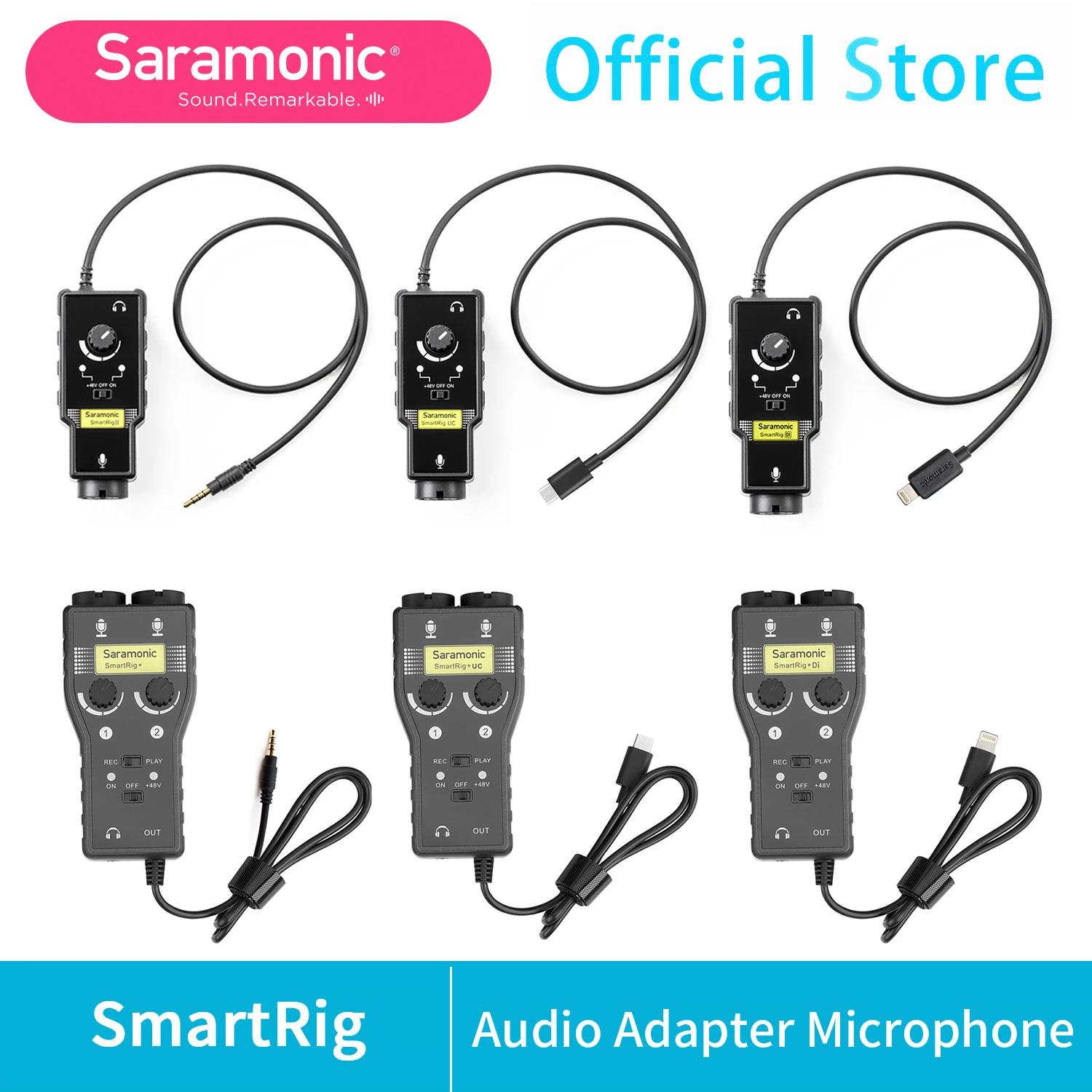 Saramonic SmartRig Series Professional Mic&Guitar Interface Preamplifier Audio Adapter Mixer for Smartphone iOS Android Device