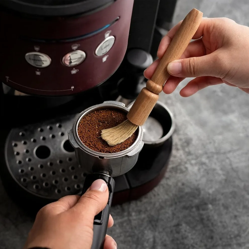 Premium Coffee Grinder Cleaning Brush Set - Natural Bristle with Wooden Handle, Essential Barista Tool for Espresso and Kitchen Maintenance (5-Pack)