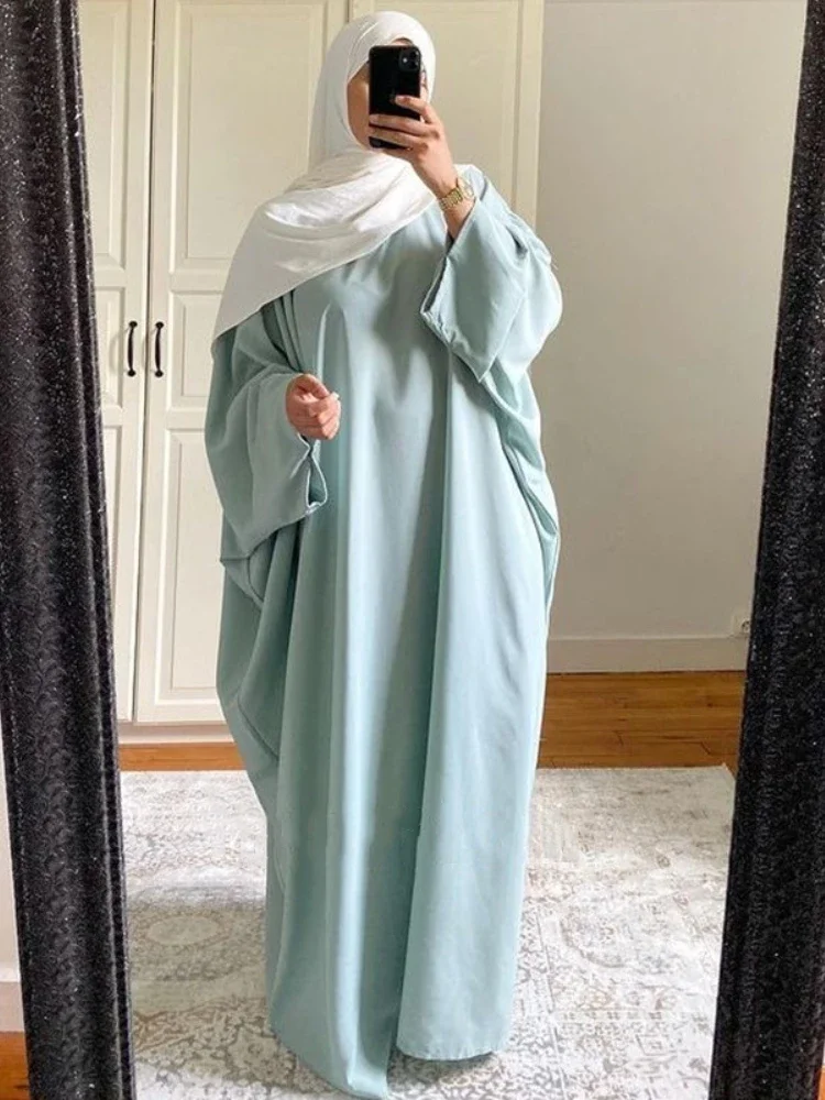 Ramadan Eid Muslim Hijab Dresses for Women Prayer Clothes Plain Batwing Abaya Dress Islam Dubai Turkey Saudi Loose Abayas Robe