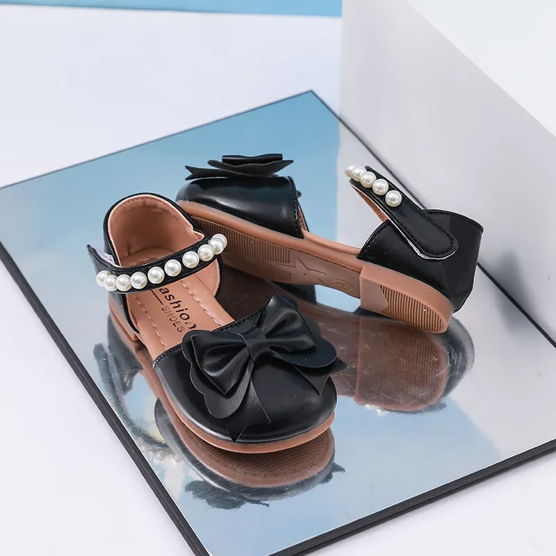 Girls Pearl Flat Sandals Summer Wedding Party Shoes