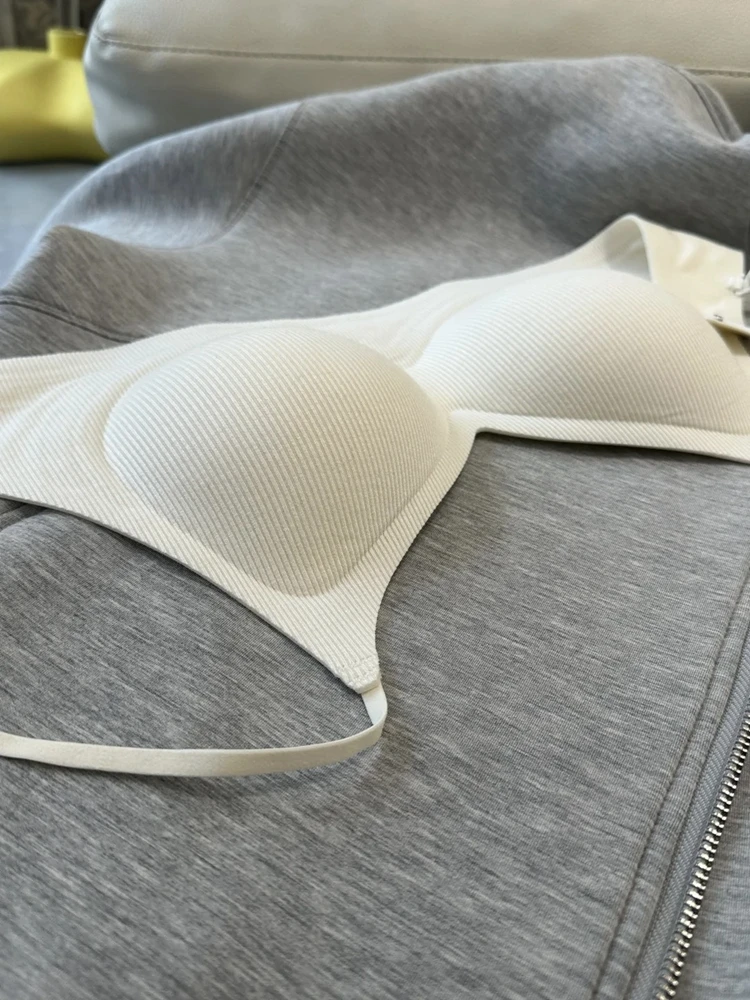 Sl Women's Bra Thin Strap No Steel Ring Summer Underwear Gathered Chest Small Waist Slim V-Ne Double Elastic Fabric