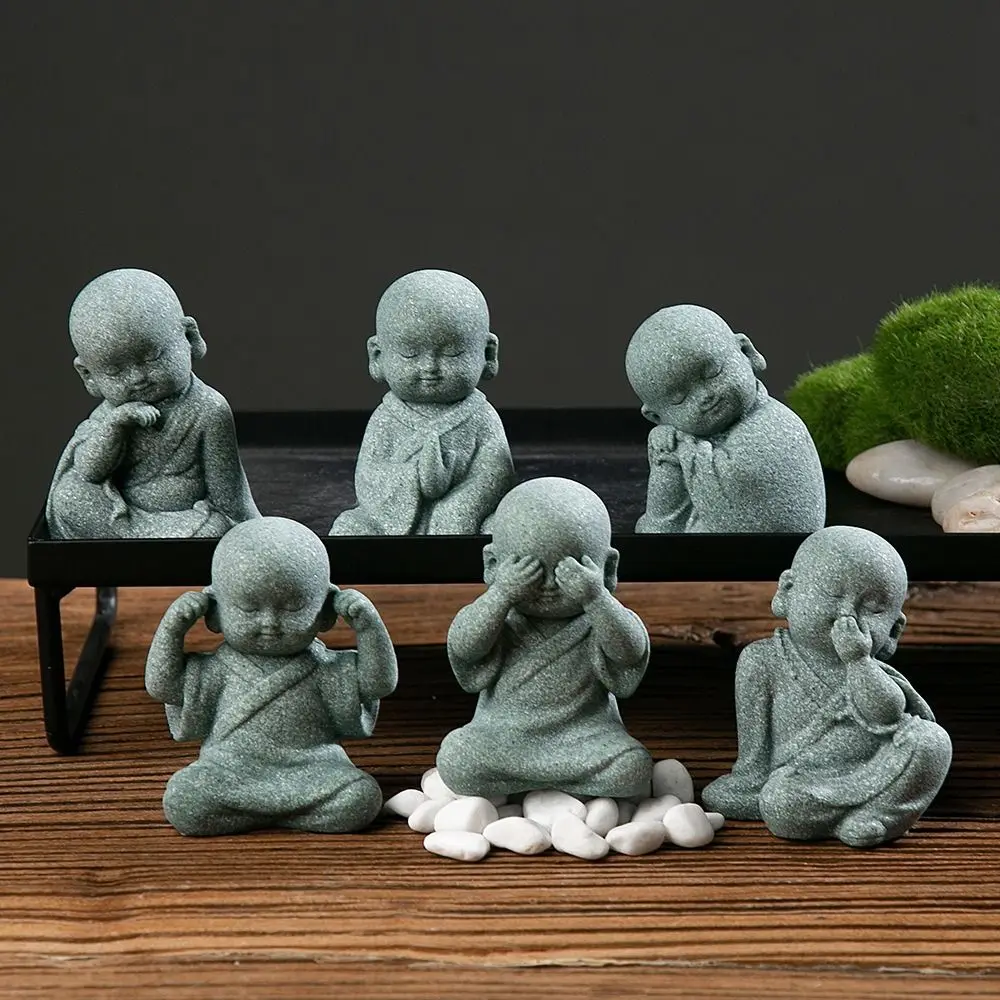 Multiple Styles Little Monk Ornament Chinese Style Green Sandstone Buddha Statue Zen Monk Garden Ornament Aquarium Decor