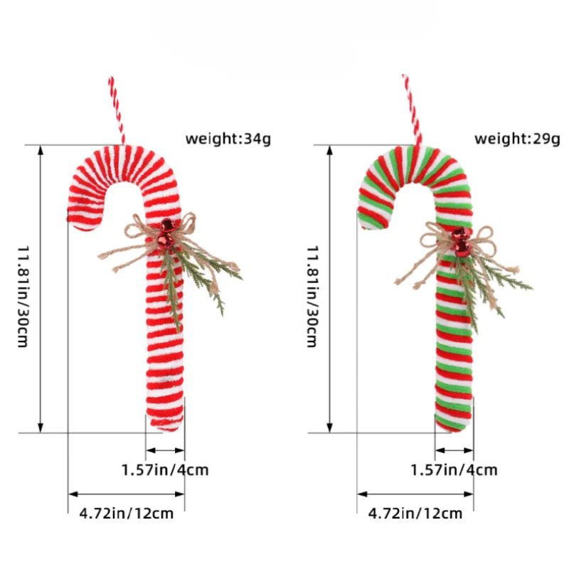 Christmas Plush Soft Candy Cane Cane Hook Ornaments Christmas Tree Hanging Props Holiday Party Decor