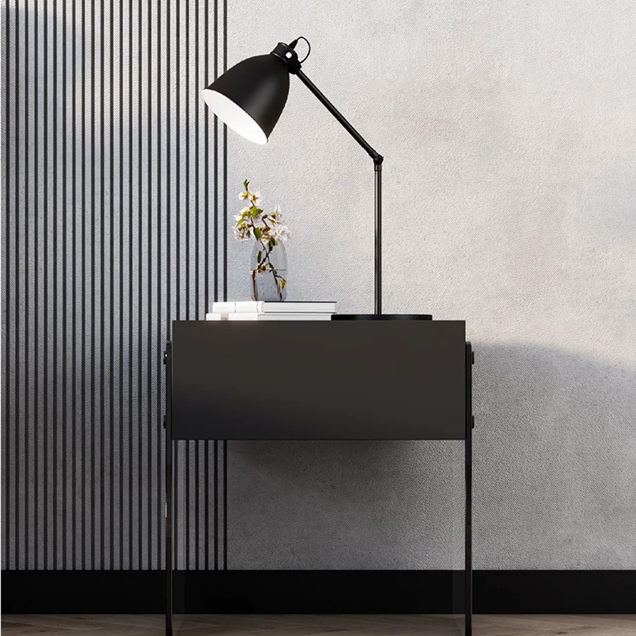 

Minimalistic Bedside Table Led Lamp Simple Black Italian Smart Luxury Corner Cabinet Night Light Mesa De Noche Smart Furniture