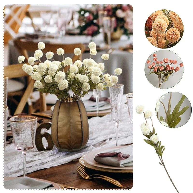 

5Pcs 5Heads Artificial Flower Bouquet Silk Dandelion Flower Ball Fake Flowers Diy Home Wedding Decoration Valentines Day Gifts