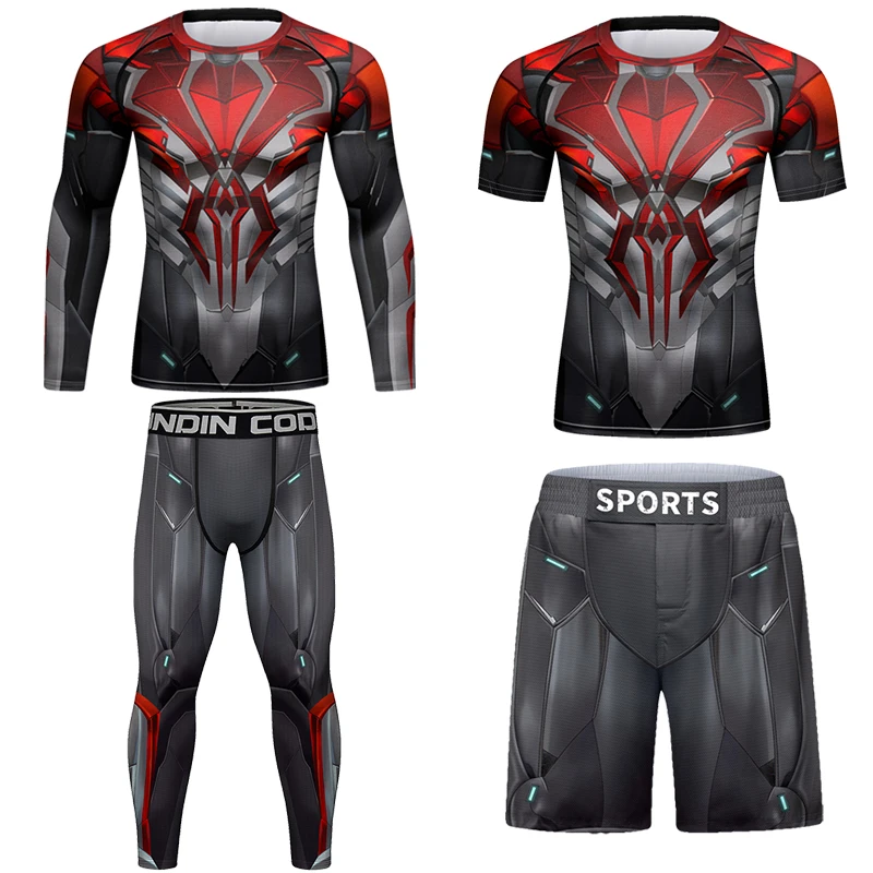 

Cody Lundin Custom Print Compression Red Tracksuit For Men BJJ MMA Grappling Rashguard Jiu Jitsu Set UV Protection Fitness Suits