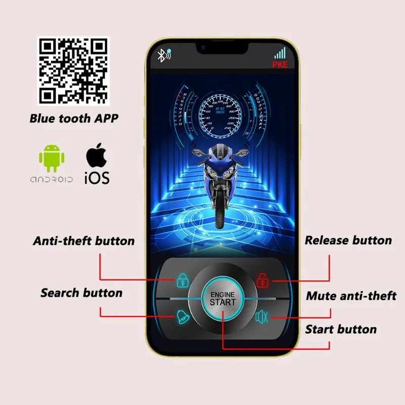 Alarme antivol pour moto transfrontalière 026LYZZ, contrôle sans fil par téléphone mobile Bluetooth, fonction de détection PKE, démarrage en un clic 2