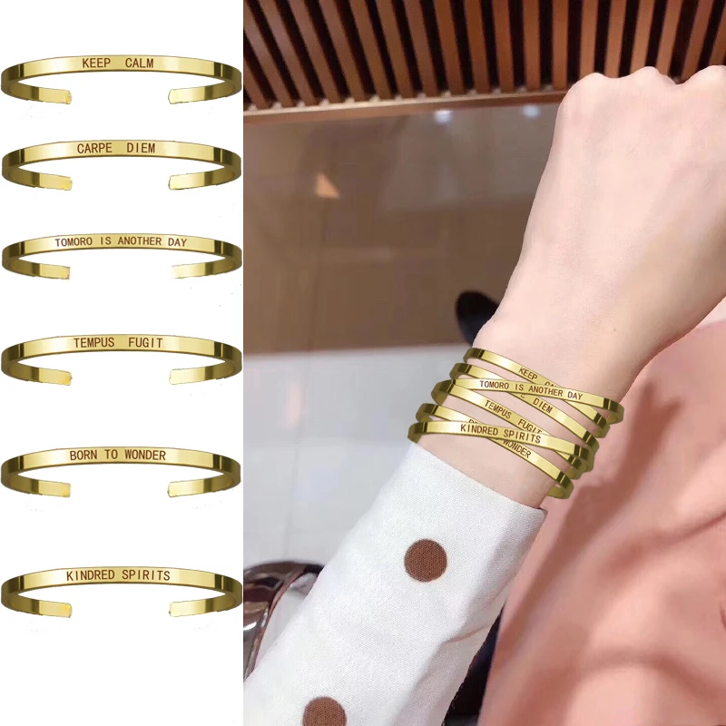 Pulsera con grabado de CARPE DIEM para mujer, brazalete con letras de Metal KINDRED SPIRITS, CharmCuff, accesorios de moda, regalo