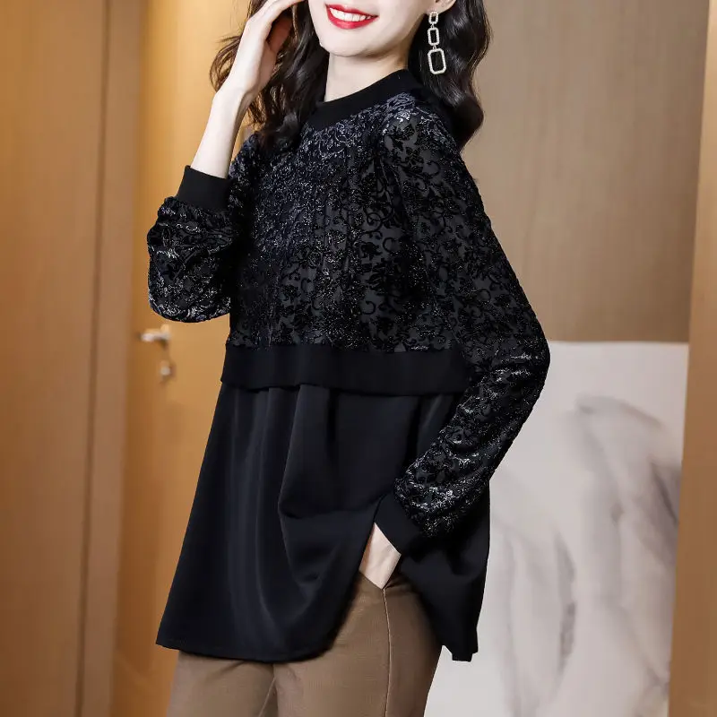 

Women's Clothing Vintage Solid Color Tops Women's Clothing Casual Long Sleeve Tops Autumn Winter Thin Elegant Black T-Shirts
