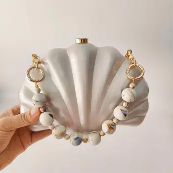 Borsa da sera da donna Borsa a tracolla Borsa a tracolla piccola Borsa a conchiglia Borsa da sera personalizzata naturale Borsa a tracolla con pochette