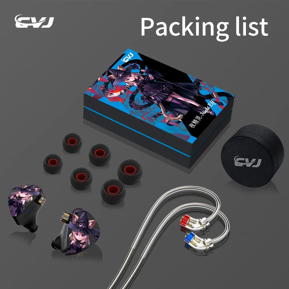 CVJ 나이트 엘프 6mm + 10mm 듀얼 다이내믹 + 8mm 다이내믹 DLC 3 유닛 인 이어 모니터 3.5mm 실버 도금 케이블 HiFi 이어폰
