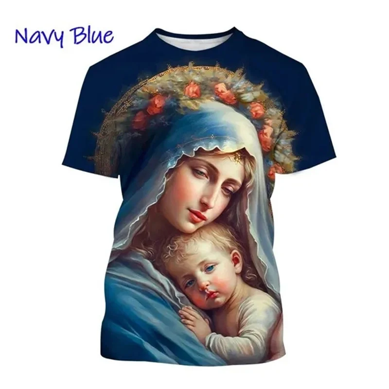 

3D Mother Of Jesus Printing T Shirt Virgin Mary Christian Graphic T-shirts For Men Kid Fashion Streetwear Tee Shirts Vintage Top