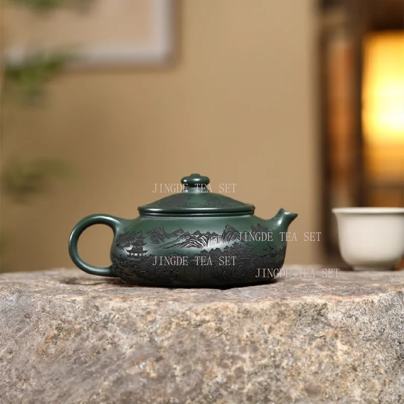 230cc Yixing purple clay teapot original ore dark green mud exquisite tea set business gift