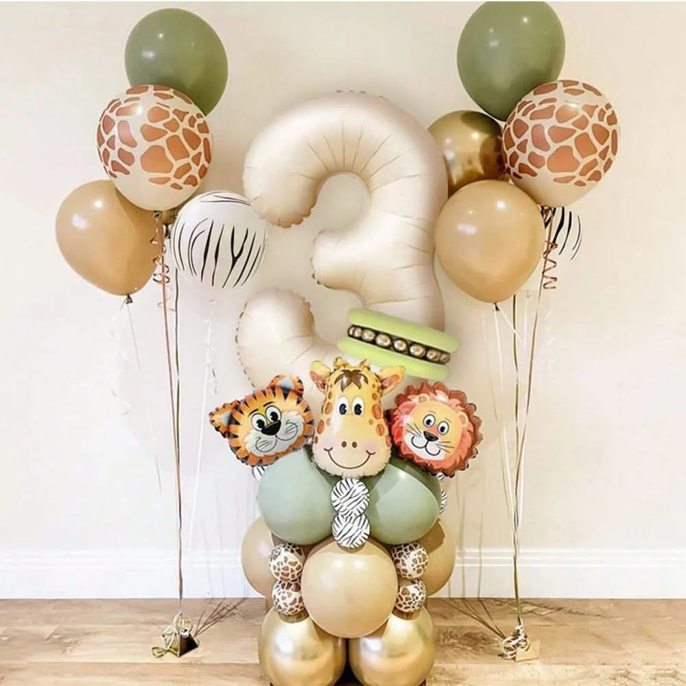 40 Stück Dschungel Retro Tier Ballon Set Löwe Giraffe Ballon 1-9 Geburtstag Dekoration Jahrestag Dschungel Thema Party Dekoration