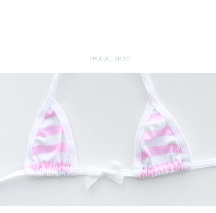Neue Japan sexy Unterwäsche Lolita Kawaii Karneval blau rosa weiß Streifen Mini Bikini Erwachsenen Rollenspiel erotische Kleidung BH Frauen – Detail 9
