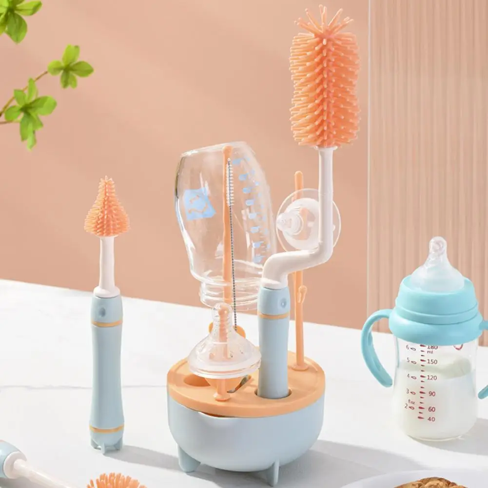 

Silicone Bottle Brush 360 Degree Rotation Baby Pacifier Cup Nipple Cleaning Brushes Set Handheld Soft Head Food Grade Watering