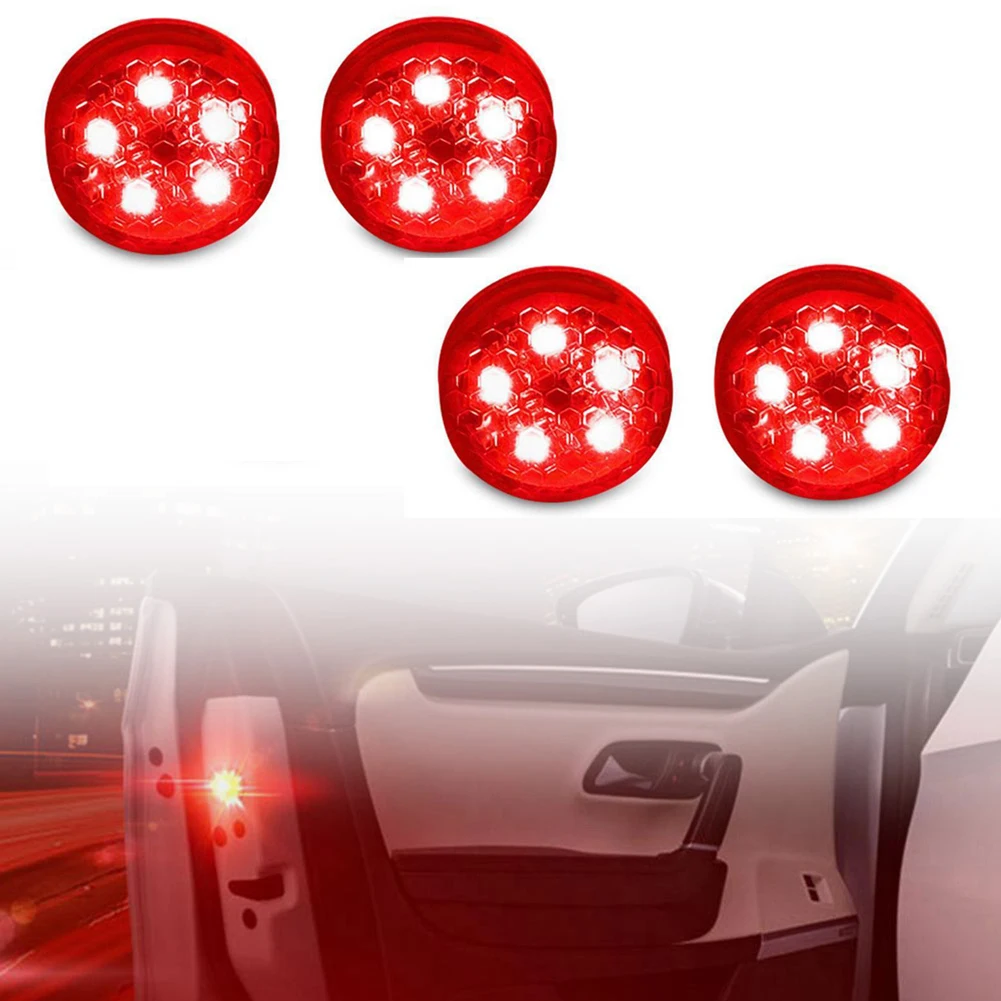 

2x Car Door Lights LED Car Opening Door Safety Warning Anti-collision Lights Red 3V Strobe Flashing Alarm Lights Universal