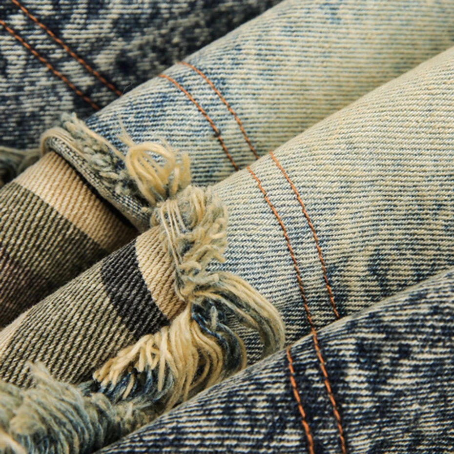 Camoufalge Patchwork Vintage Denim Shorts Men's Summer Loose Casual Blue Jeans Shorts Streetwear Harajuku Hip Hop
