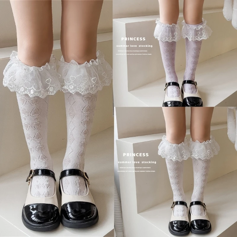 

Breathable Lace Knee High Socks JK Jacquard Mesh Socks for Kids Girls