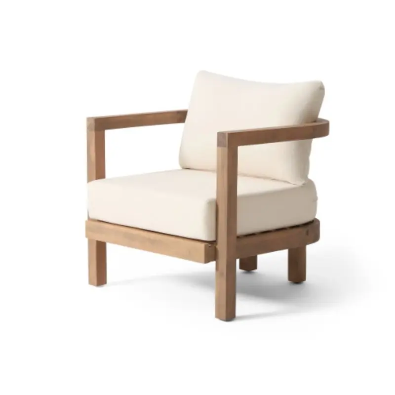 Outdoor Acacia Wood Patio Club Chair, Patio Furniture,Waterproof Thick Cushion Deep Seating For Porch, Garden, Backyard, Balcony