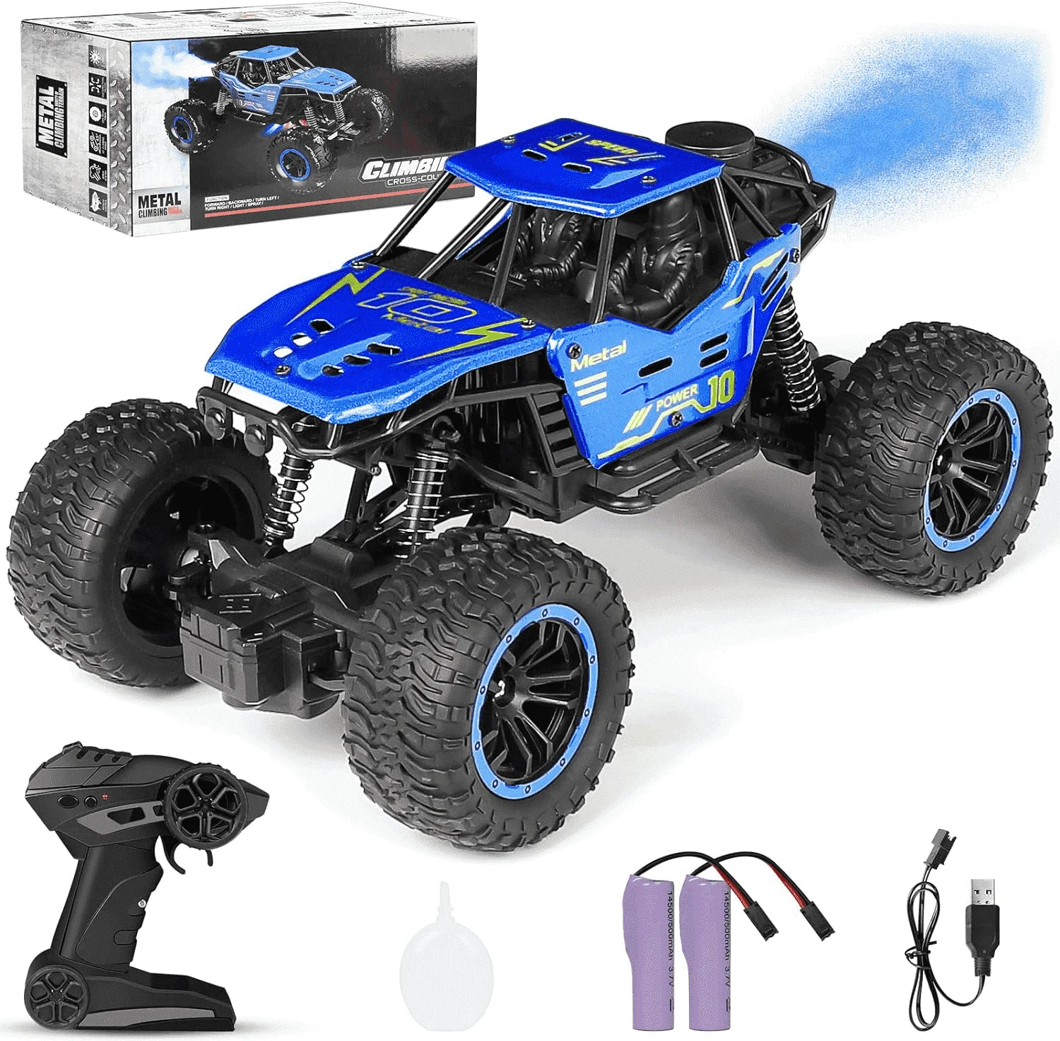 Remote Control Cars, 1:18 Scale All Terrain RC Car, RC Monster Truck Toys with Spray LED Lights, 4WD Alloy Climbing Car Toys 1