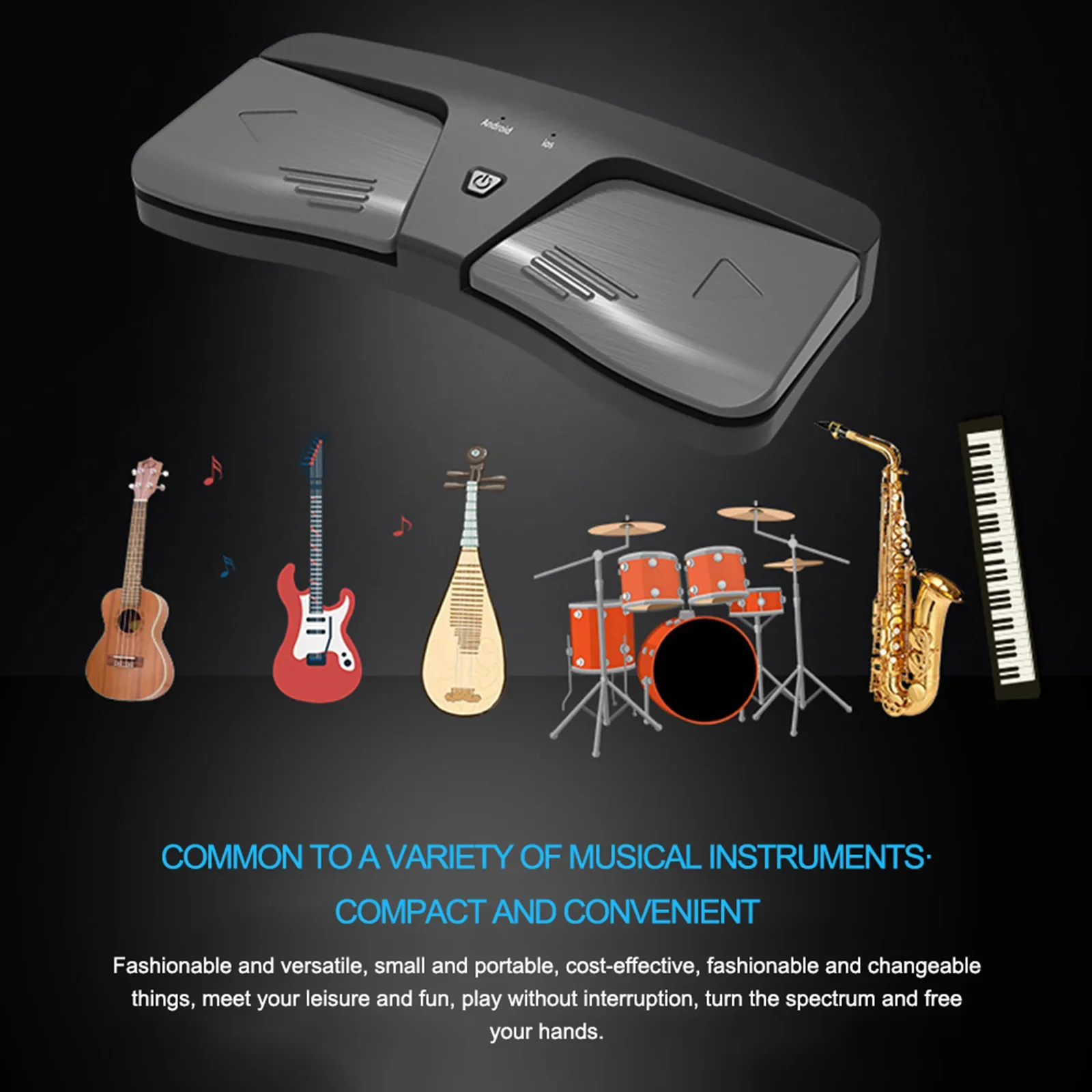 Wireless Page Turner Pedal Bluetooth-Compatible Foot Switch Spectrum Turner 2 LED Light Modes for iOS Android Phone Tablets