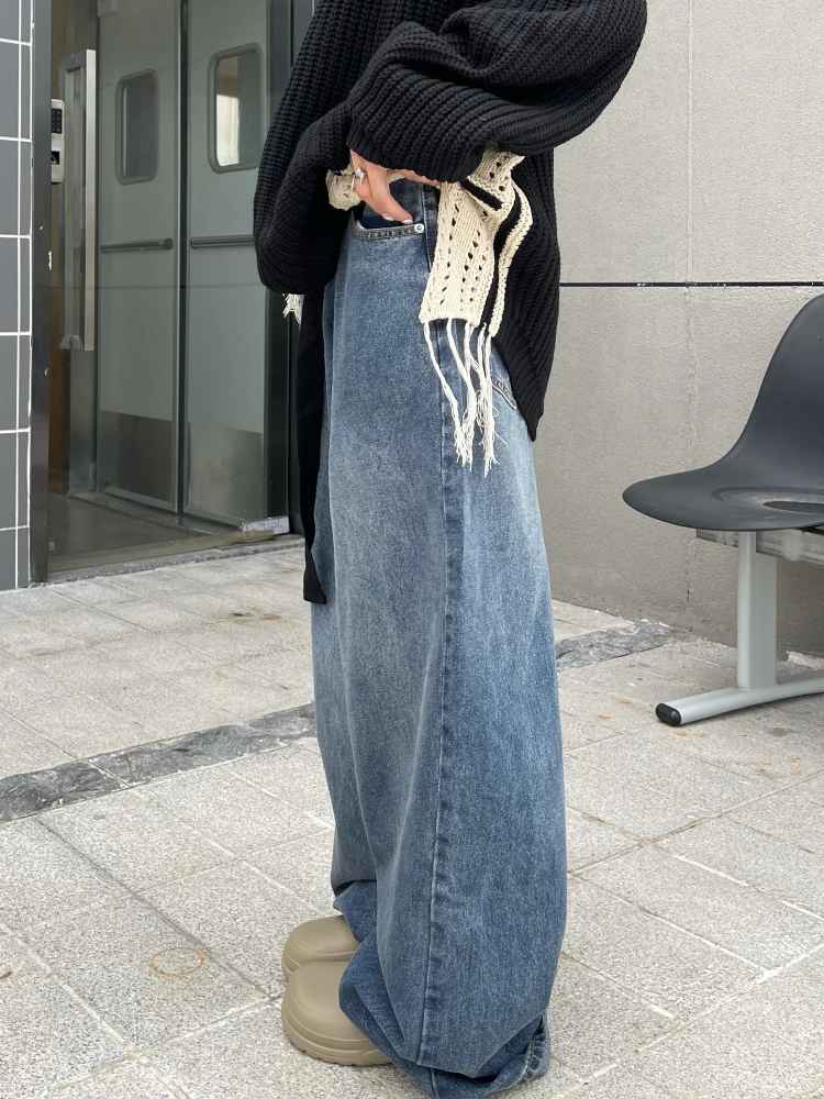 Vintage Wash Japanese Korean Wide Leg Jeans Women's Y2K Spring 2023 Couple  Loose Drop Straight Leg Floor Length Cargo Jeans - AliExpress