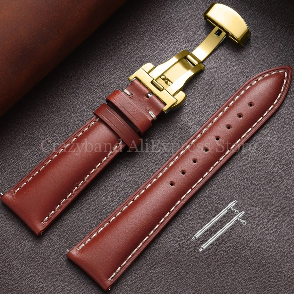 Premium Oil Wax Discoloration Calf Leather Watch Strap with Butterfly Buckle