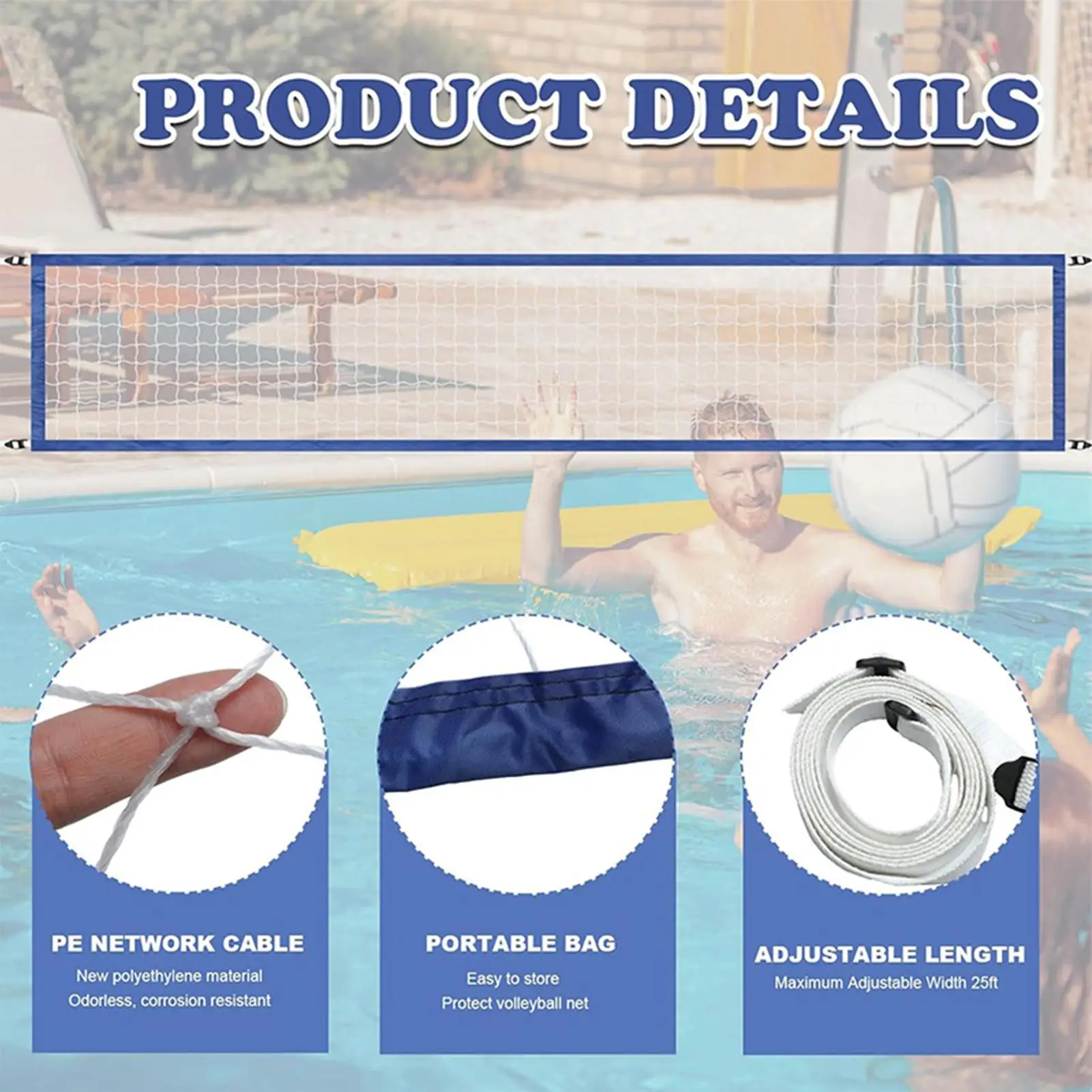 Portable Adjustable Pool Volleyball Net 3