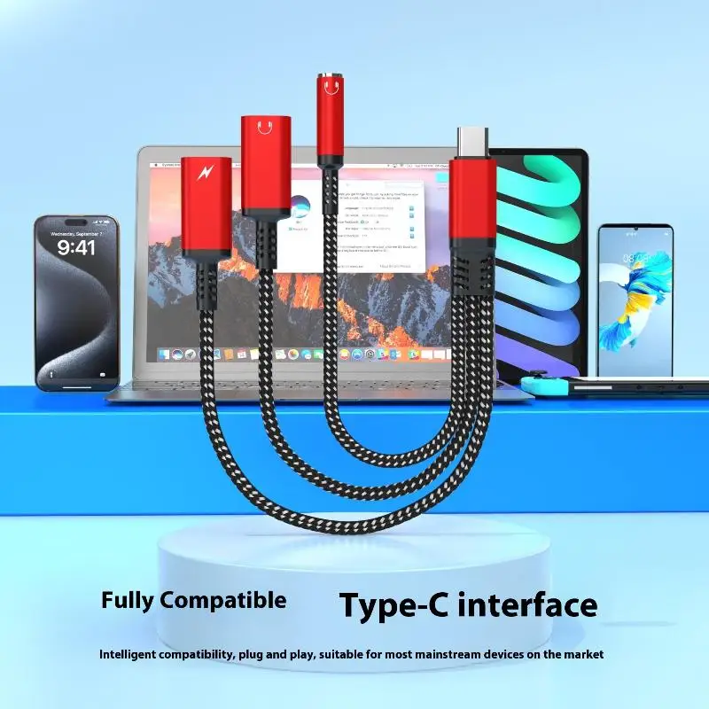 새로운 1PC 헤드폰 어댑터 3 in 1 PD 60W 고속 충전 어댑터 (Phone16 15용) 타입 C - 듀얼 타입 C/3.5mm 잭 오디오 어댑터 케이블