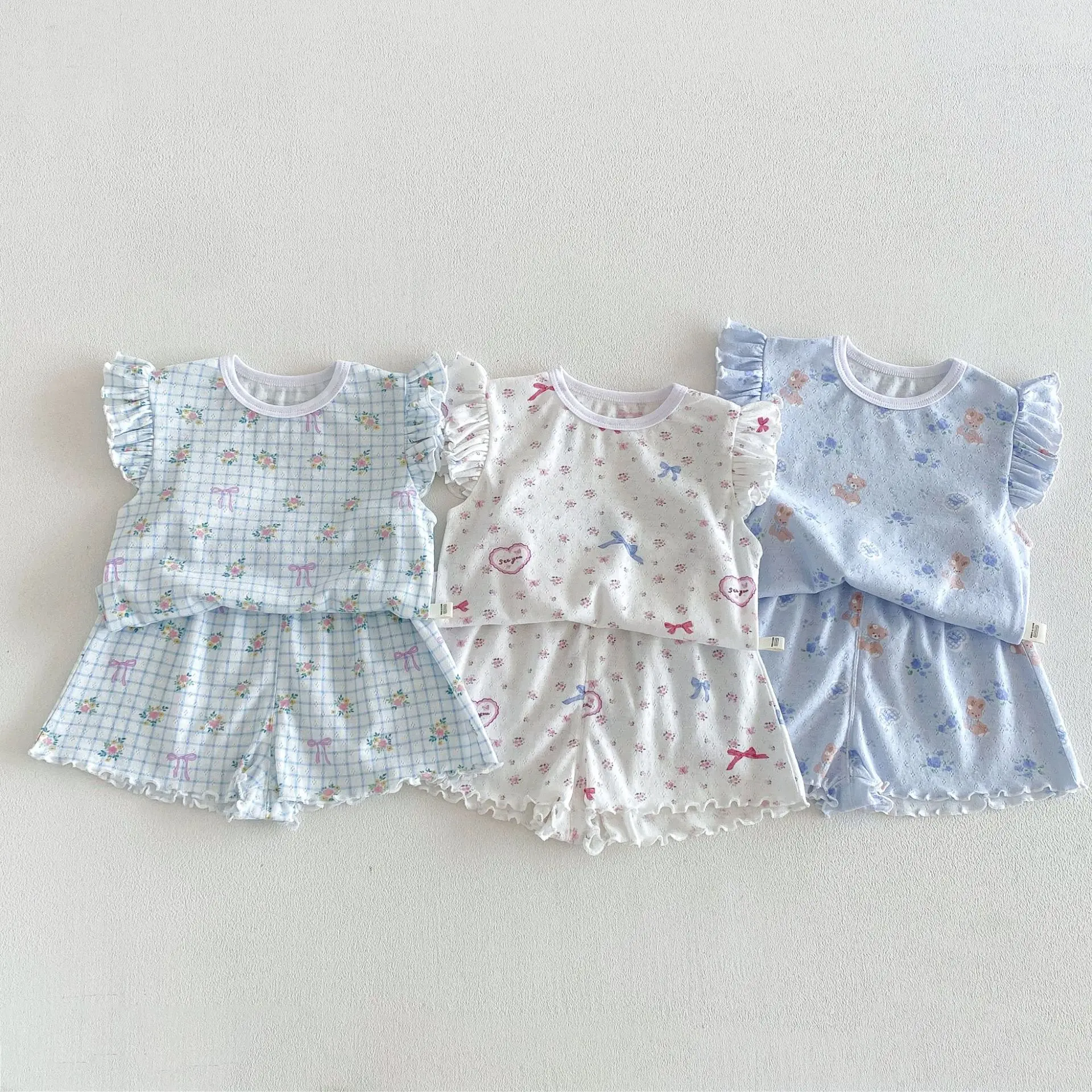 6M-5Y Summer Cute Kids Set Floral Flutter Sleeve Top+Ruffle Hem Shorts 2Pcs Clothing for Girls Breathable Soft Children Suit