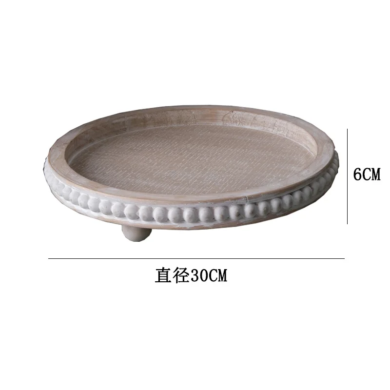 French Retro Style Wooden Bead Tray Countryside Home Tea Tray Coffee Shop Restaurant Round Storage Display Tray 4