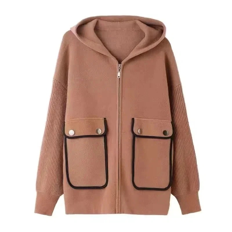 

Autumn Winter Korean Woolen Coat Middle Aged Mother's Loose Hooded Cardigan Knitted Jacket High End Noble Short Wool Overcoat