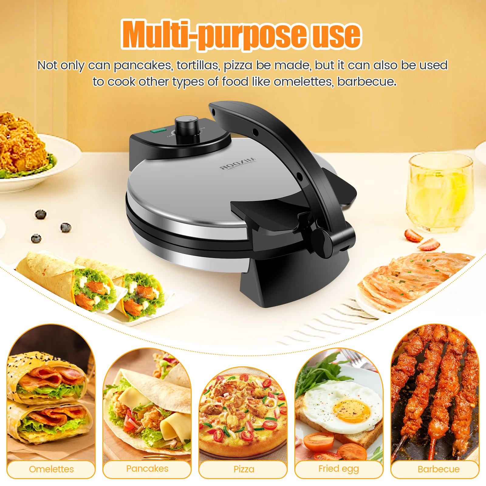 1 Pc Electric Roti Maker Multi-functional Tortilla Press Nonstick Tortilla Maker Compact Chapati Machine for Kitchen Accessories