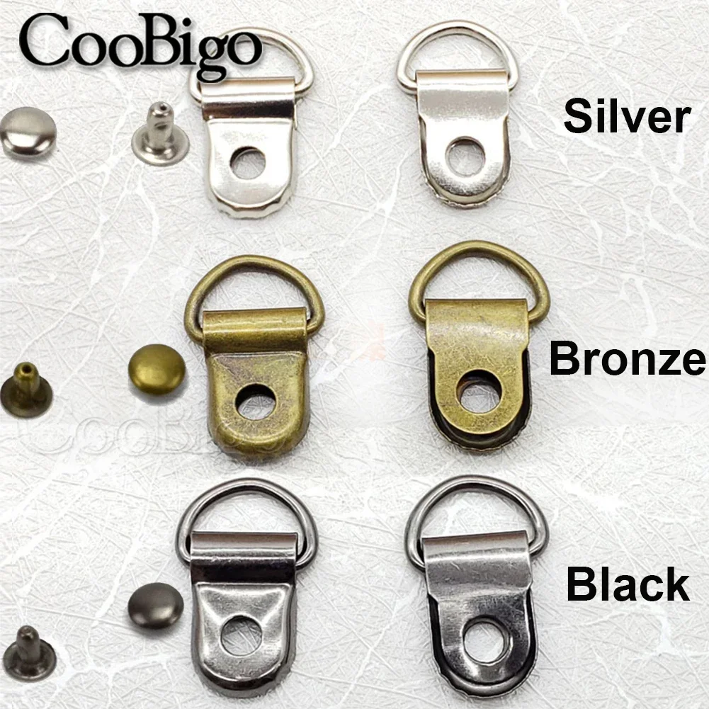 D Ring Rivet Hangers 3/8" D-Rings With Studs 50Sets For Shoes Boots Picture Frame Leather Hand Bag Strap DIY Craft Accessories