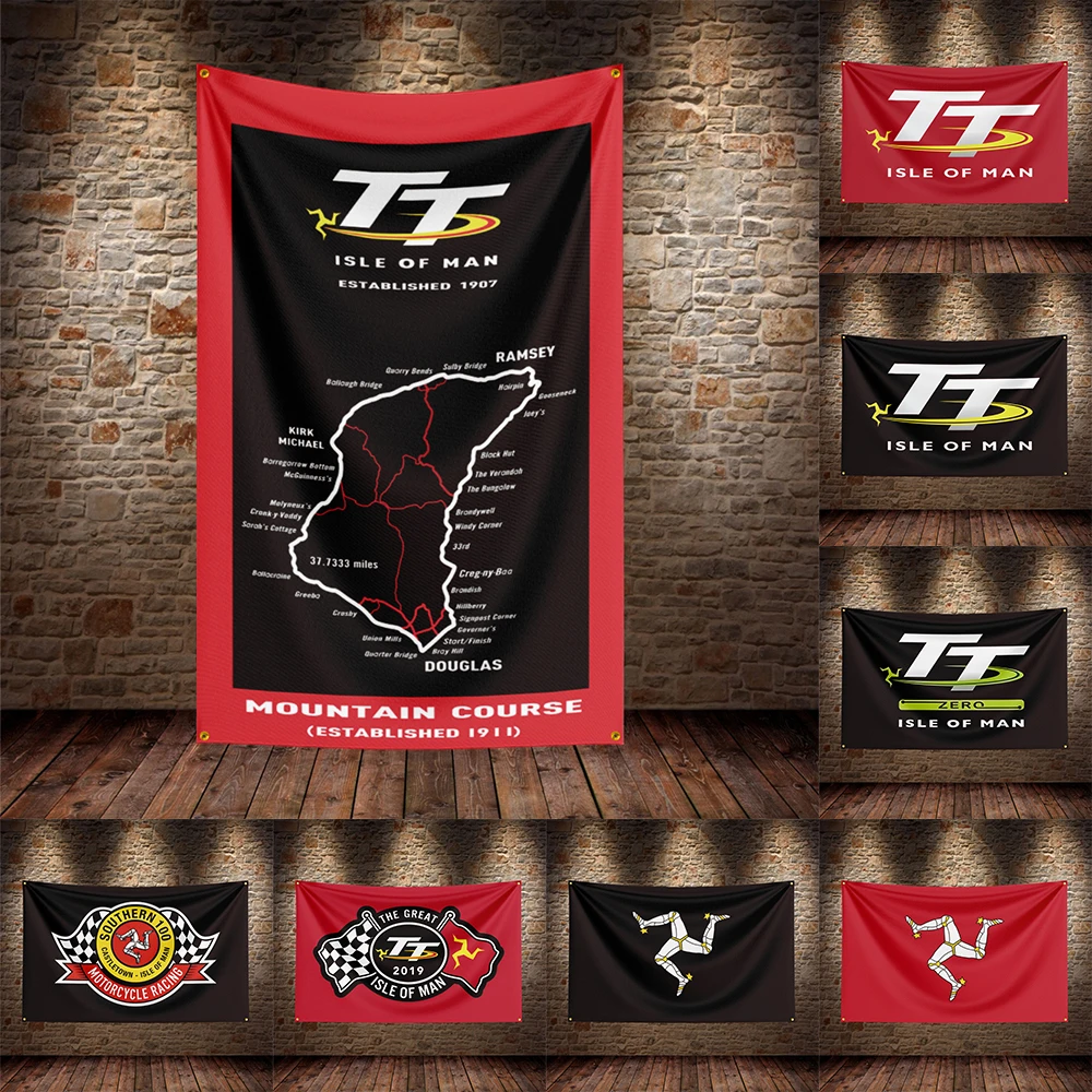 

3X5Ft Isle of Man TT Flag Polyester Printed Car Banner For Decor