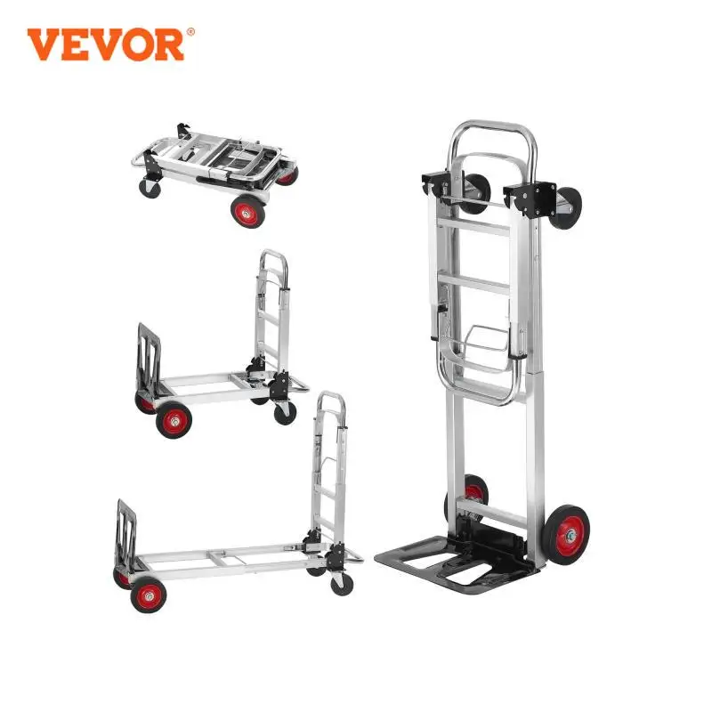 VEVOR Folding Hand Truck Aluminum Heavy Duty Industrial Collapsible Dolly Cart for Transport and Moving in Warehouse Supermarket, folding hand truck