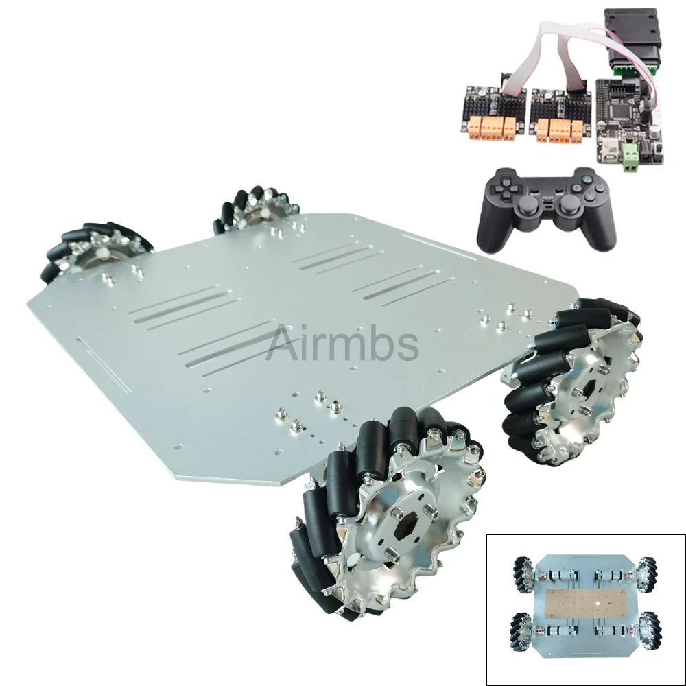 PS2 제어 80KG 하중 4WD 메카넘 휠 로봇카 아두이노 메가2560용 DC 24V 엔코더 모터 속도 제어 ROS 플랫폼