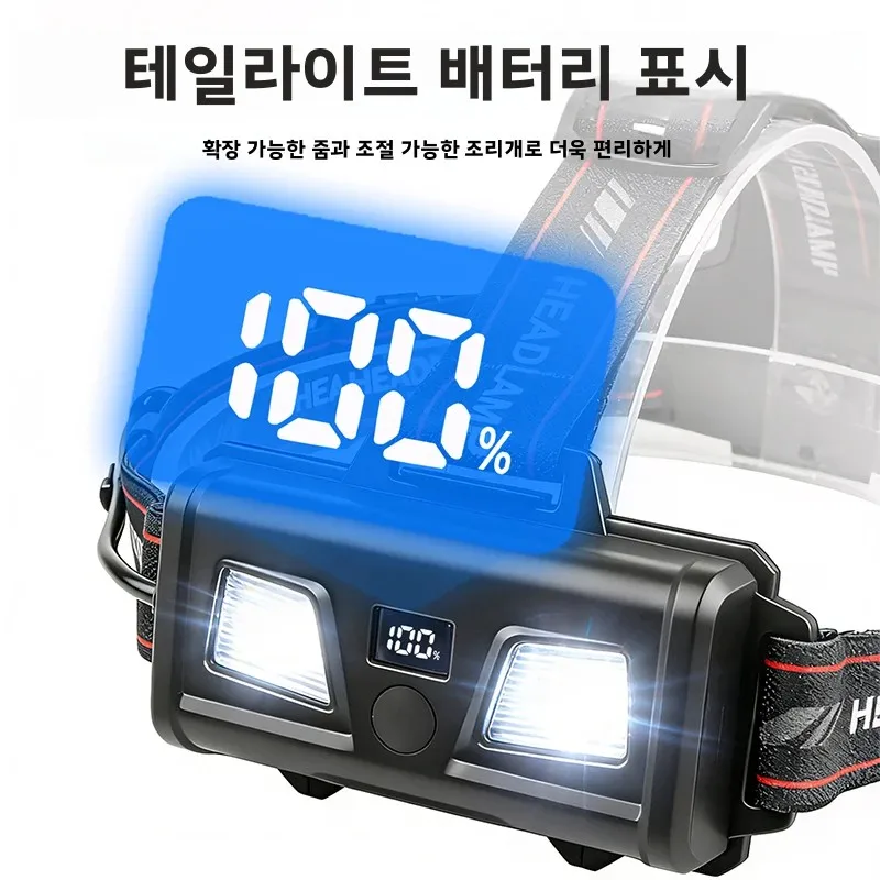 새로운 헤드라이트 타입-C 고속 충전 텔레스코픽 줌 아웃도어 서치라이트 강력한 조명 장거리 장시간 사용 헤드라이트