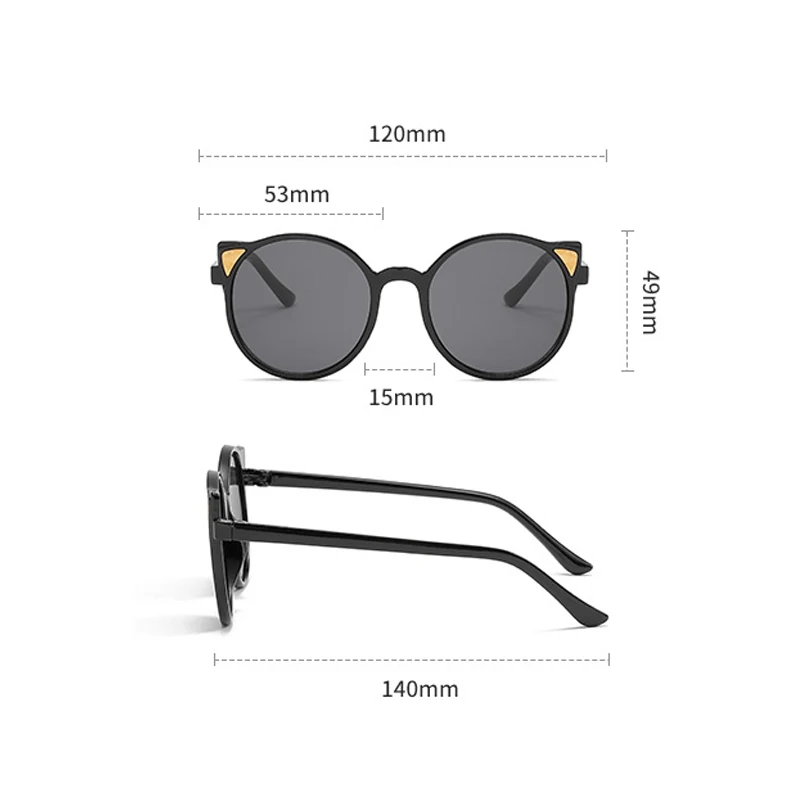 Children Classic Round Frame Sunglasses Boys Girls Cute Cat Ear Vintage Travel Outdoor UV-proof Eyewear