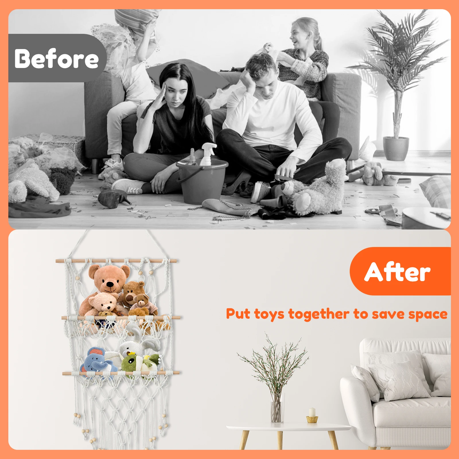 Toy Hammock Stuffed Animals Storage Net Kids Toys Storage Organizer Wall Hanging Toy Hammock Net For Decorate Children's Rooms 6