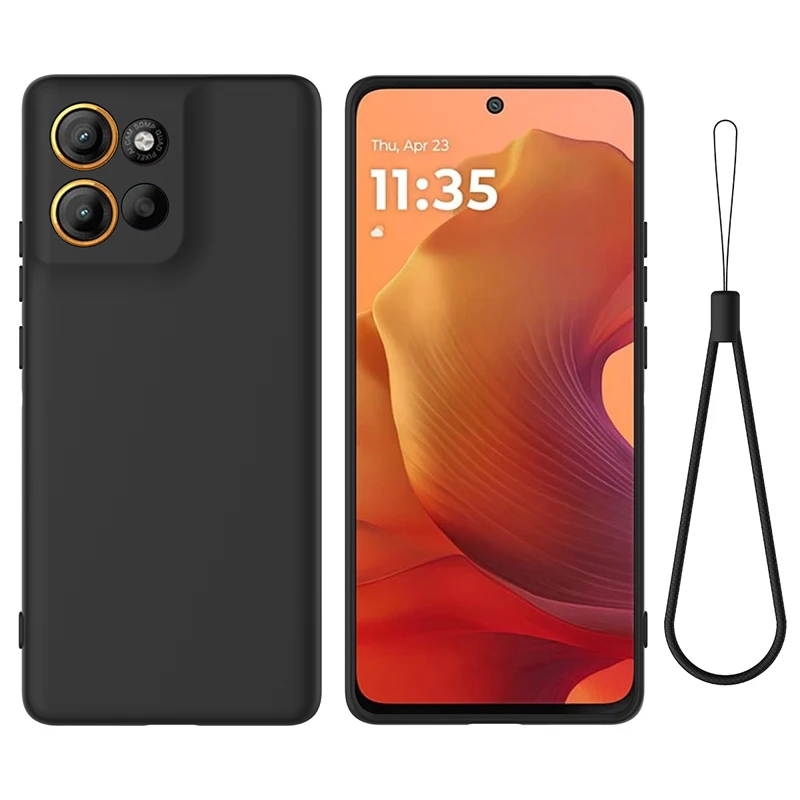 Soft Premium Liquid Silicone Strap Phone Case with Flocking Interior